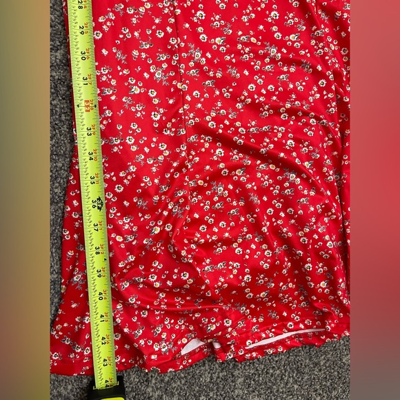 LAIT Collection NWT Red Floral Sweetheart Babydoll Puff Sleeve Midi Dress M - Picture 7 of 8